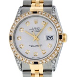 Rolex Mens 2 Tone Lugs Silver Diamond & Sapphire 36MM Datejust