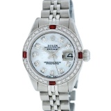 Rolex Ladies Stainless Steel MOP Diamond & Ruby 26MM Oyster Perpetual Datejust W