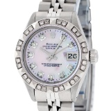 Rolex Ladies Stainless Steel Pink MOP Pyramid Diamond Datejust Wristwatch 26MM