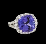 6.52 ctw Tanzanite and Diamond Ring - 14KT White Gold