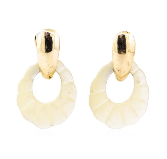 Mother of Pearl Dangle Earrings - 14KT Yellow Gold