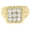 Mens 14K Two Tone Gold Nugget Design .90 ctw Round BRILLIANT Diamond Cluster Rin