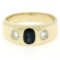 14K Yellow Gold 1.03 ctw Sapphire G VVS Diamond 3 Stone Unisex Burnish Band Ring