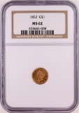 1852 T-1 $1 Gold Dollar Coin NGC MS62