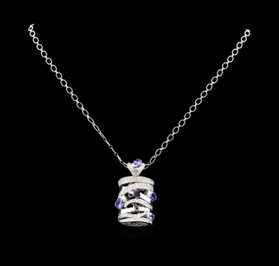 14KT White Gold 3.60 ctw Tanzanite and Diamond Pendant With Chain