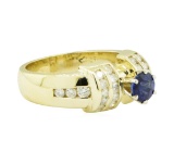 1.40 ctw Round Brilliant Blue Sapphire And Diamond Ring - 14KT Yellow Gold
