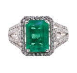 4.04 ctw Emerald and Diamond Ring - 14KT White Gold