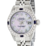 Rolex Ladies Stainless Steel Pink MOP Diamond & Sapphire 26MM Datejust