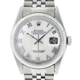 Rolex Mens Stainless Steel Mother Of Pearl Roman Datejust 36MM Wriswatch Datejus