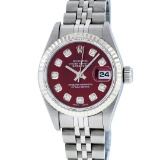 Rolex Ladies Stainless Steel Red Diamond Quickset Datejust Wristwatch 26MM