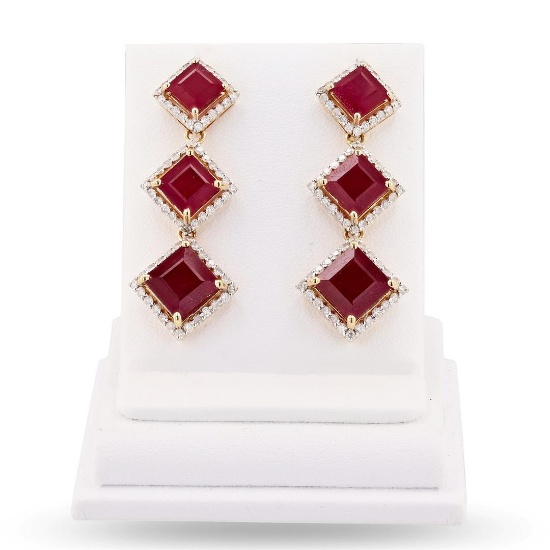 16.77 ctw Ruby and 1.41 ctw Diamond 14K Yellow Gold Earrings