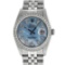 Rolex Mens Stainless Steel Blue MOP Baguette Diamond 36MM Datejust Wristwatch