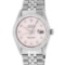 Rolex Mens Stainless Steel Pink Diamond Oyster Perpetual Datejust Wristwatch