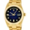 Rolex Mens 18K Yellow Gold Blue Vignette Diamond Quickset President Wristwatch W