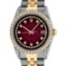 Rolex Mens 2 Tone Diamond Lugs Red Vignette Diamond 36MM Datejust Wristwatch