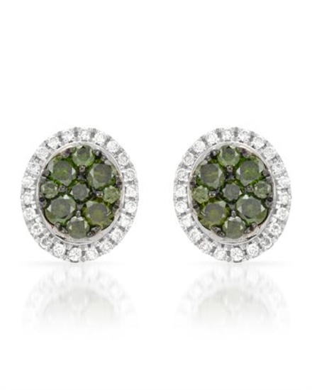 14k White Gold 0.47CTW Diamond and Green Dia Earrings, (SI/H)