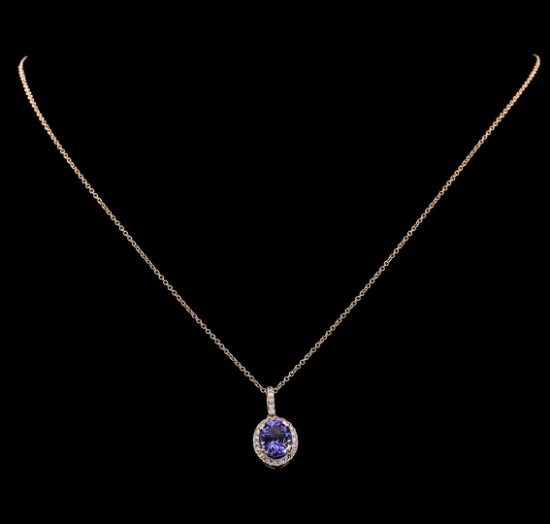 2.46 ctw Tanzanite and Diamond Pendant With Chain - 14KT Rose Gold