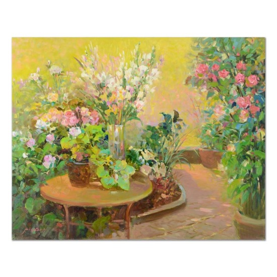 Ming Feng, "Cobblestone Walkway" Original Oil Painting on Canvas, Hand Signed wi