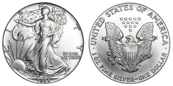 1988 American Silver Eagle .999 Fine Silver Dollar Coin