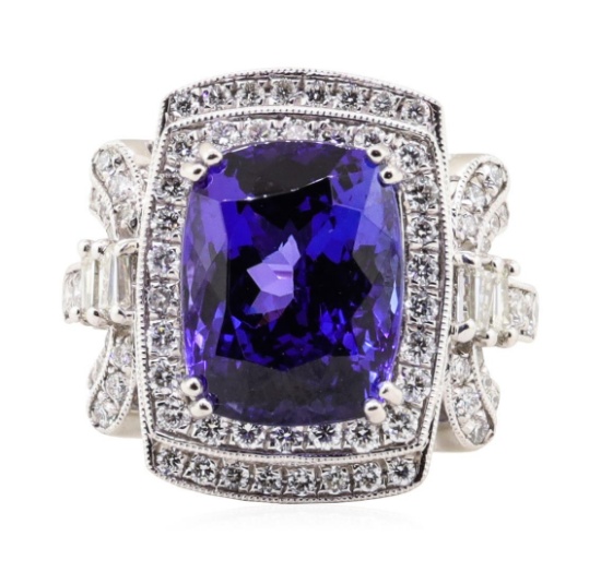 8.01 ctw Tanzanite and Diamond Ring - Platinum