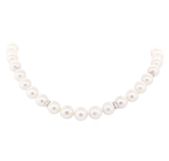 0.71 ctw Diamond and South Sea Pearl Necklace - 14KT White Gold