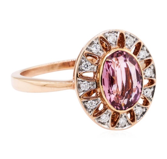 2.20 ctw Oval Mixed Pink Spinel And Round Brilliant Cut Diamond Ring - 18KT Rose