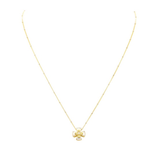 0.03 ctw Diamond and Pearl Cross Pendant with Chain - 14KT and 18KT Yellow Gold