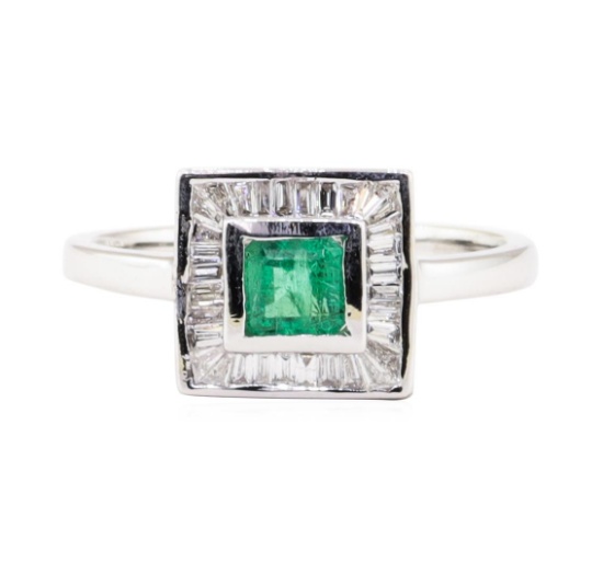 0.41 ctw Emerald and Diamond Ring - 18KT White Gold
