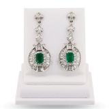 2.25 ctw Emerald and 2.55 ctw Diamond 14K White Gold Earrings
