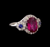 14KT White Gold 2.62 ctw Tourmaline, Sapphire and Diamond Ring
