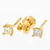 New 14K Rose Gold Princess Cut Solitaire Stud Earrings