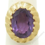 Vintage 14kt Yellow Gold Oval Synthetic Alexandrite Ring w/ Textured Halo