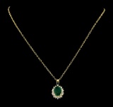 4.38 ctw Emerald and Diamond Pendant With Chain - 14KT Yellow Gold