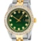 Rolex Mens 2 Tone Green Vignette Princess Cut Diamond Datejust Wristwatch
