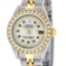 Rolex Ladies 2 Tone Quickset 18K MOP Emerald String Diamond Datejust Wristwatch