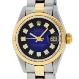 Rolex Ladies 2 Tone Blue Vignette Diamond Datejust Wristwatch