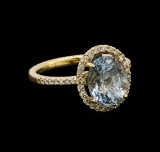 14KT Yellow Gold 2.62 ctw Aquamarine and Diamond Ring