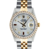Rolex Mens 2 Tone Mother Of Pearl Diamond 36MM Oyster Perpetual Datejust