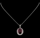 18.81 ctw Ruby and Diamond Pendant With Chain - 14KT White Gold