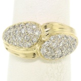 14k Yellow Gold 0.75 ctw Pave Round E VS Diamond Cluster Puffed Band Bypass Ring