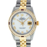 Rolex Mens 2 Tone MOP Roman & Ruby Channel Set Diamond Datejust Wristwatch