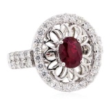 1.78 ctw Oval Mixed Ruby And Round Brilliant Cut Diamond Ring - 14KT White Gold