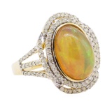5.05 ctw Opal and Diamond Ring - 14KT Yellow Gold