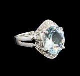 3.85 ctw Aquamarine and Diamond Ring - 14KT White Gold