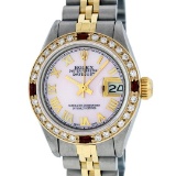Rolex Ladies 2 Tone Pink MOP Diamond & Ruby Datejust Wristwatch