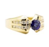 1.47 ctw Blue Sapphire And Diamond Ring - 14KT Yellow Gold