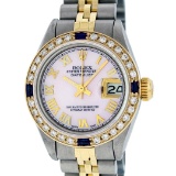 Rolex Ladies 2 Tone Pink Mother Of Pearl Roman & Sapphire Datejust Wristwatch 26