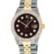 Rolex Mens 2 Tone Maroon Princess Cut Diamond Datejust Wristwatch With Rolex Box