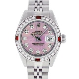 Rolex Ladies Stainless Steel Pink MOP Diamond & Ruby Datejust Wristwatch 26MM