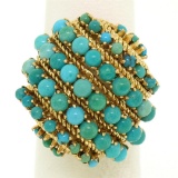 Vintage Large 18k Yellow Gold 50 Natural Round Turquoise Wire Dome Cocktail Ring
